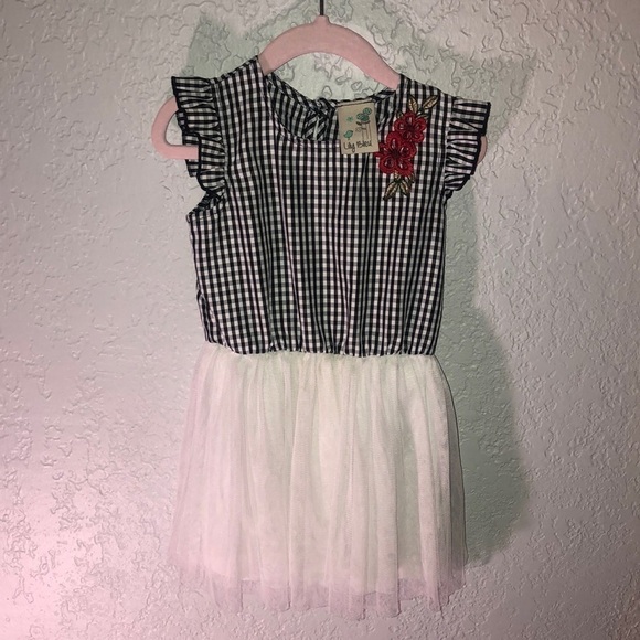 Lily Blue Sleeveless White/Black Checker and White Tulle Dress 24M - Picture 1 of 7